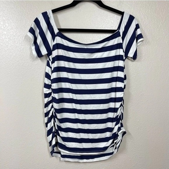 New Ingrid and Isabel blue and white short sleeve maternity top S - Picture 4 of 6